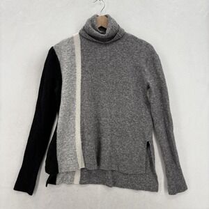 Athleta Sweater Womens Small Gray Merino Wool Turtleneck Colorblock Stripe Knit